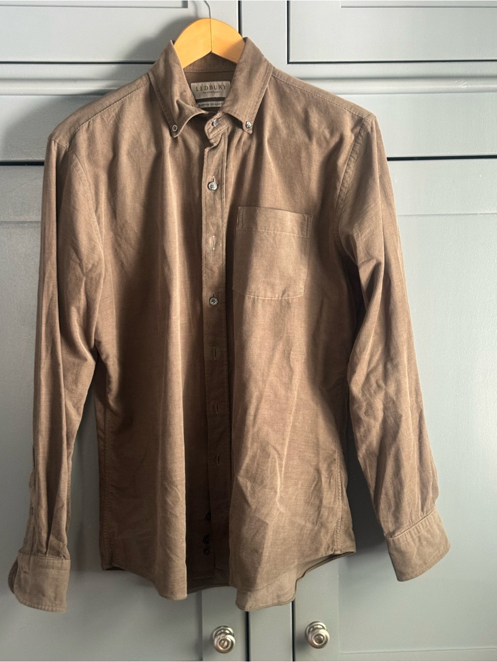 Ledbury Men's Green Corduroy Button-Down Shirt Tailored Fit
